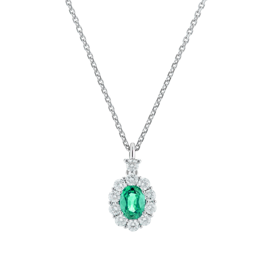 Collier Golay 4x3 émeraude ovale, diamants et lunette PCL041DISM34-25143110256