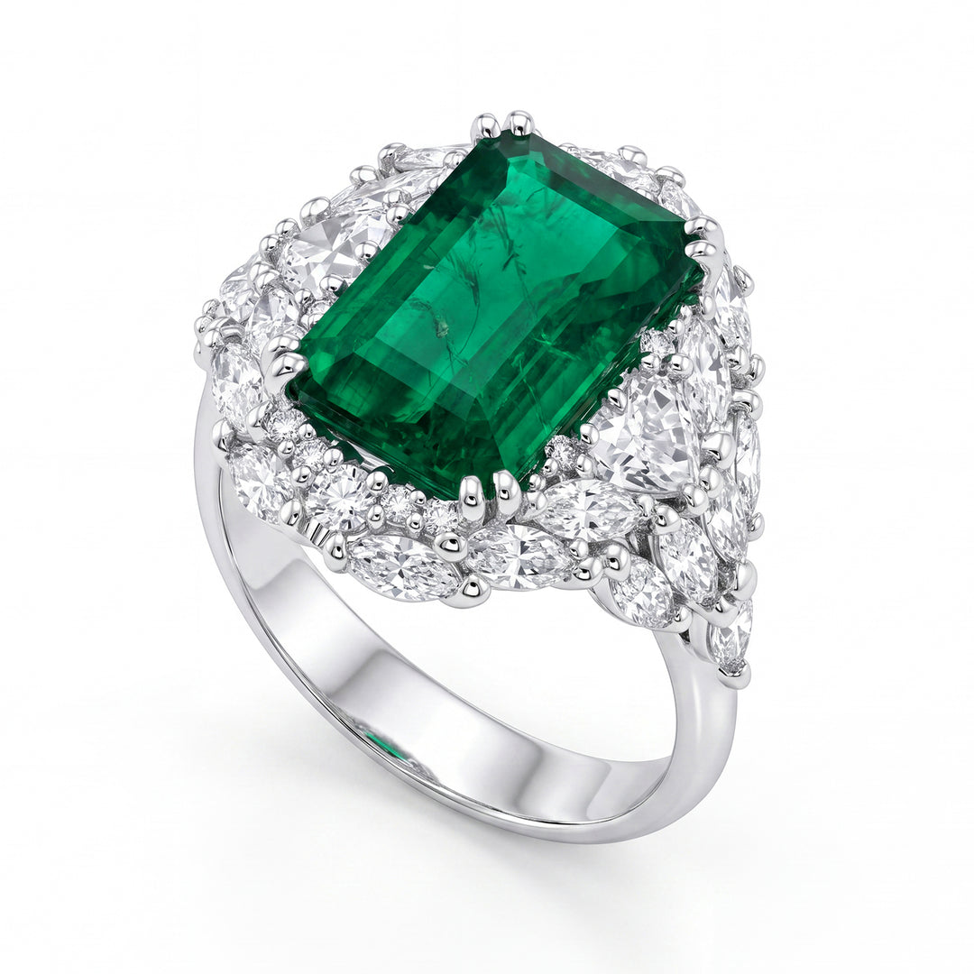 Bague émeraude World Diamond Group 4,24 ct et contour navette APU171SMDI-19007110012