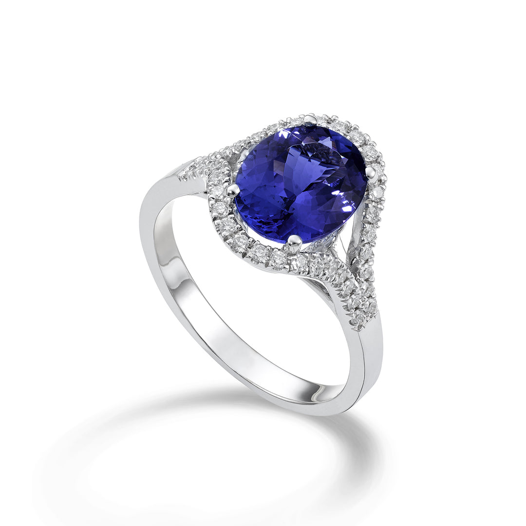 Bague tanzanite ovale Golay 10x8 et contour diamant ACLC136DTZ810-22178110067