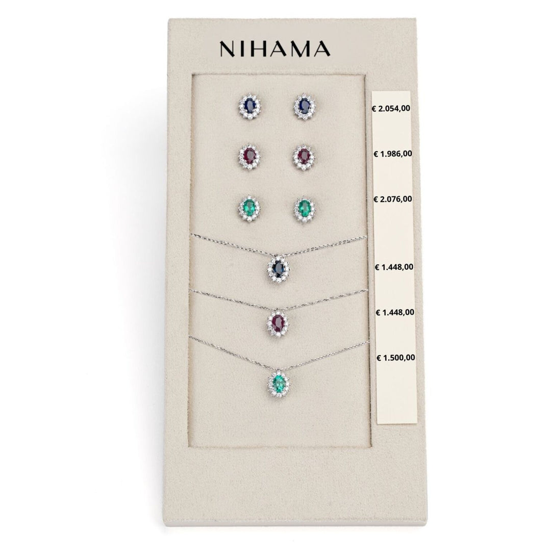 Forfait Nihama cl 5047 + ou 5030 saphir ovale 18 carats 6x4, rubis et émeraude nat. N.LIGHTBOX.11-N