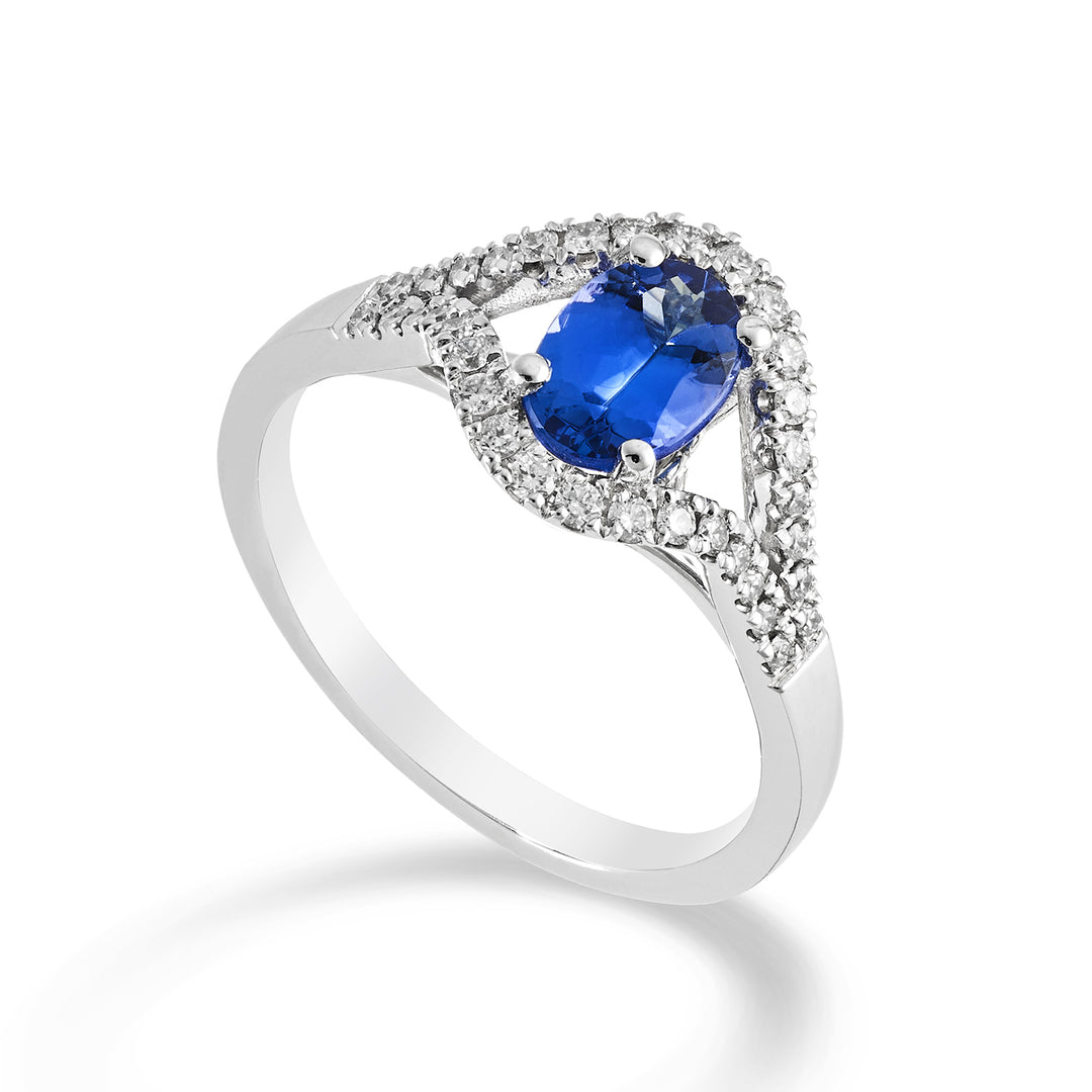 Bague tanzanite ovale Golay 7x5 et contour diamant ACLC136DTZ75-23348110043
