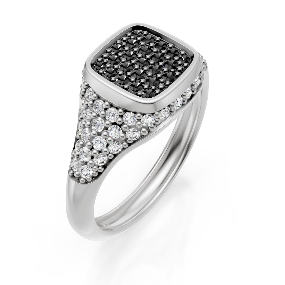 World Diamond Group square pinky ring size10 pave d.bk+d.bian ob ACH003DIBKPB-24296110044