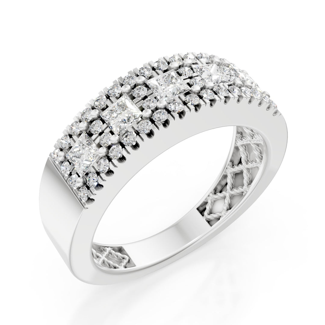 Anillo banda Golay con 5 diamantes princesa y contorno AFS460D-24179110002