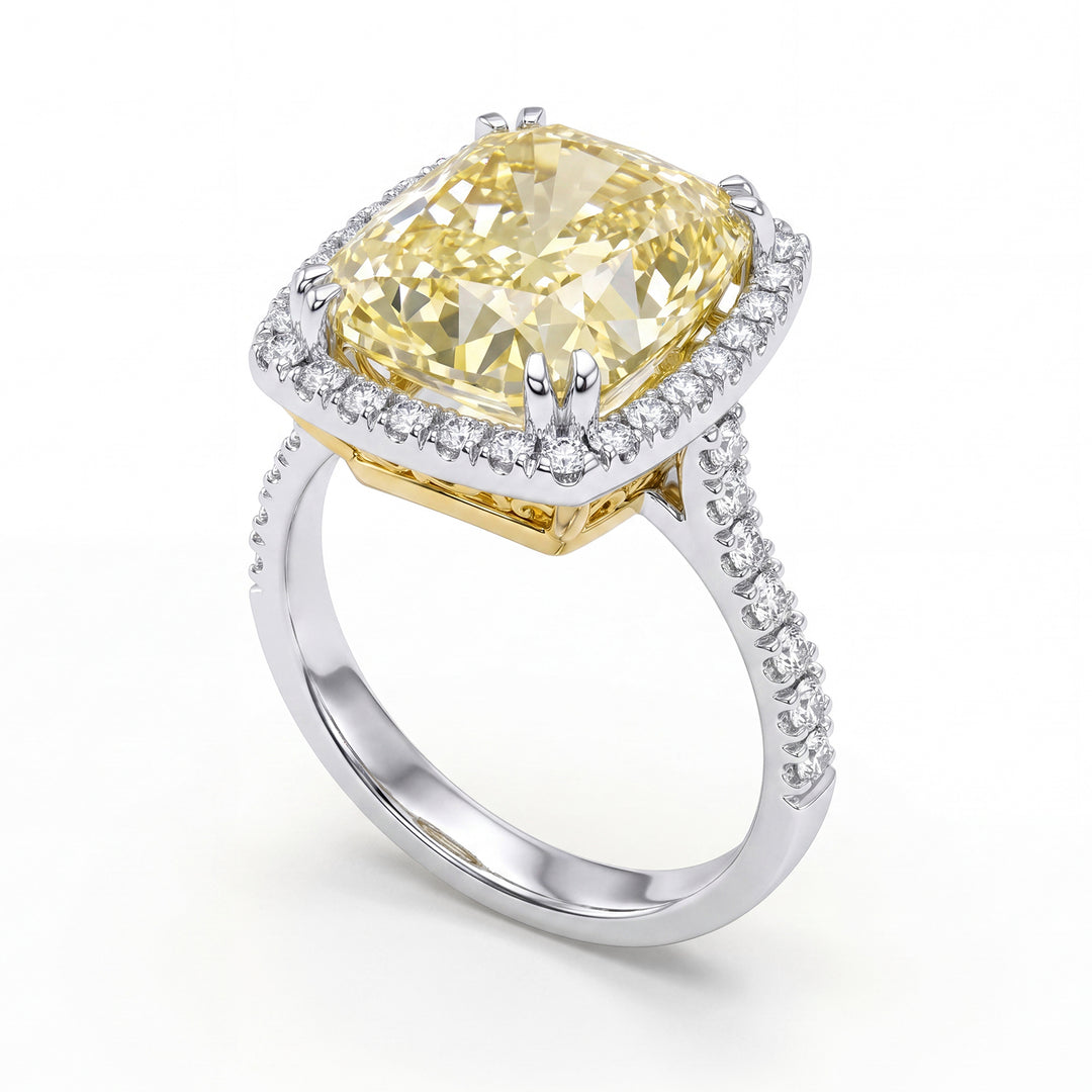 Bague en diamant du World Diamond Group f. coussin jaune 12x10 et contour APU544DFY-25330110217