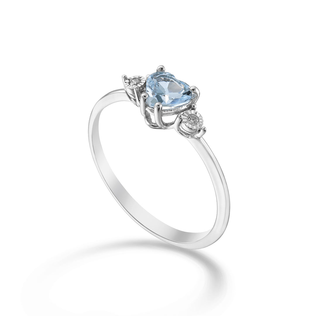 Nihama un corazón de aguamarina de 9k 5x5 y diamantes laterales NA5215R4AM