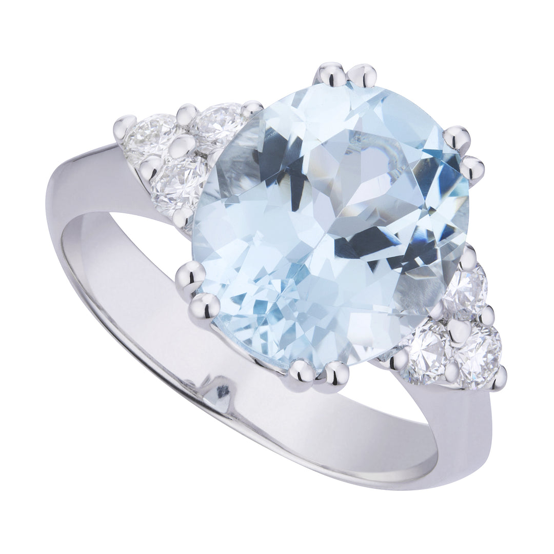 World Diamond Group Bague aigue-marine ovale 9x7 et diamants latéraux ACLC058DIAQ3-21027110028