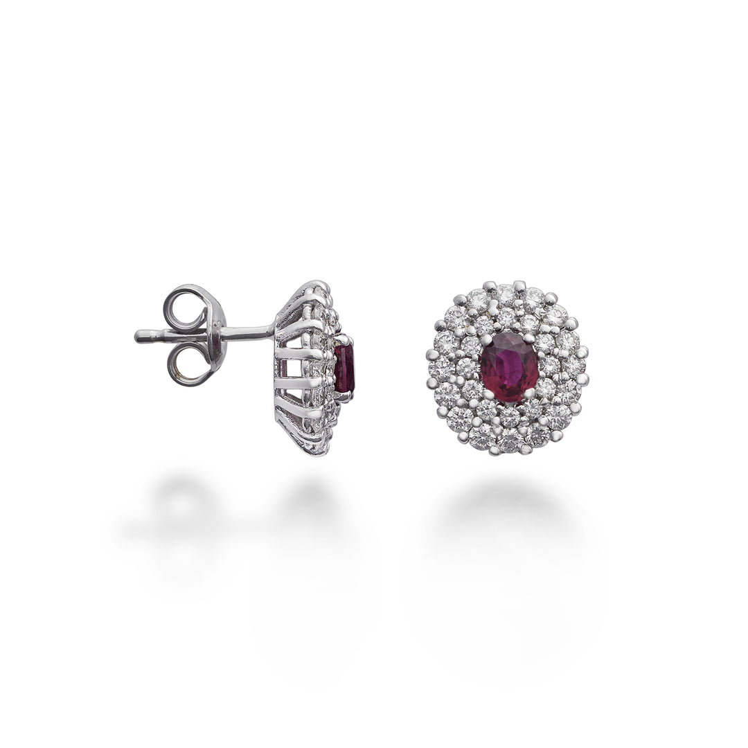 Pendientes Golay rubí ovalados 4x3 doble cont. diamantes OCL128DIRU43-23124110021