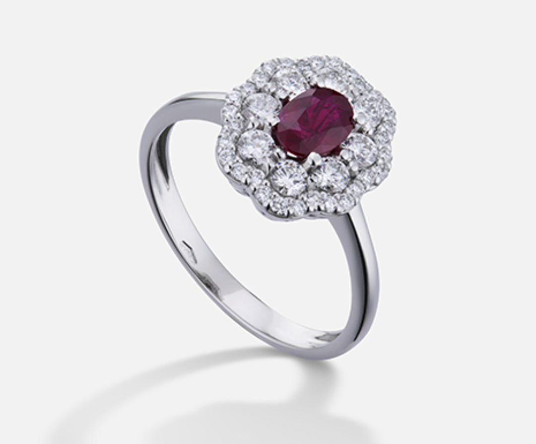 Nihama un rubí de 18k n. ovalado 6x4 ct.0.57 dia ct.0.63 NA5114O4RBN057