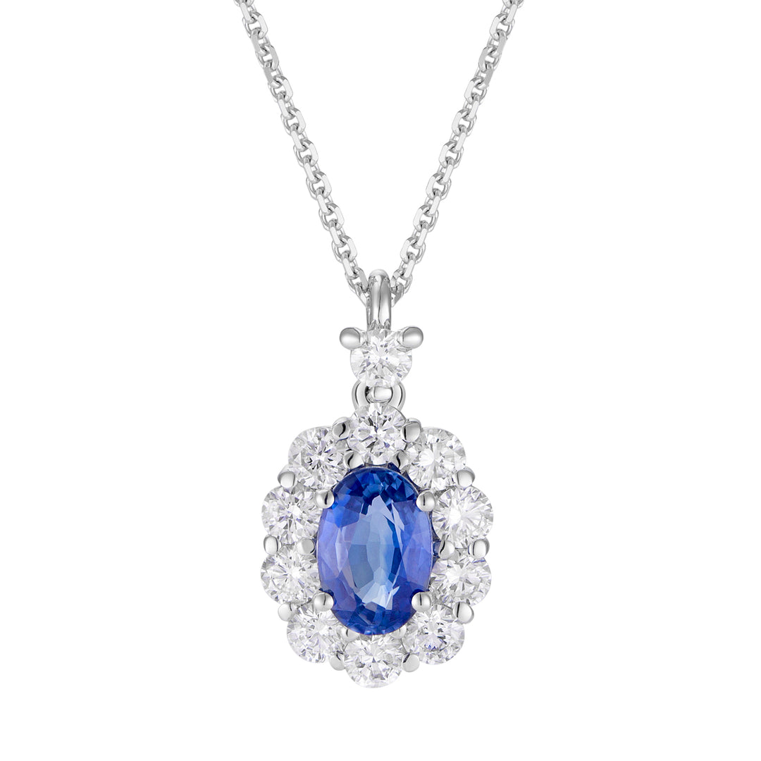 Collar Golay de zafiro ovalado 6x4 con contorno de diamantes PCL042DIZB1-24052110127