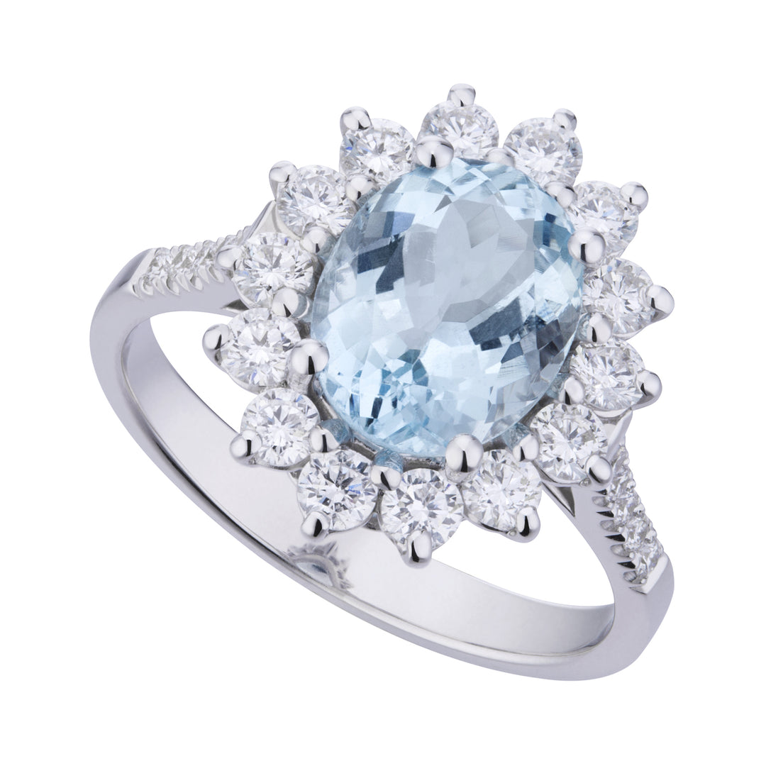Anillo World Diamond Group con aguamarina ovalada 8x6 y contorno de diamantes ACLC056DIAQ2-22040110048