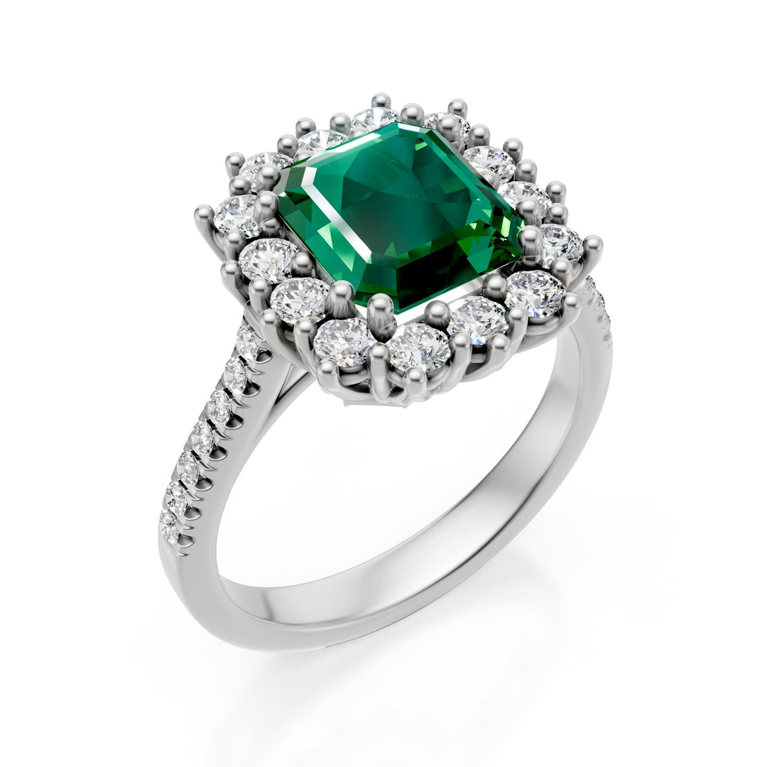 Bague Golay oct émeraude 8x8 avec contour 14 diamants ACLC629DSM88-25337110072