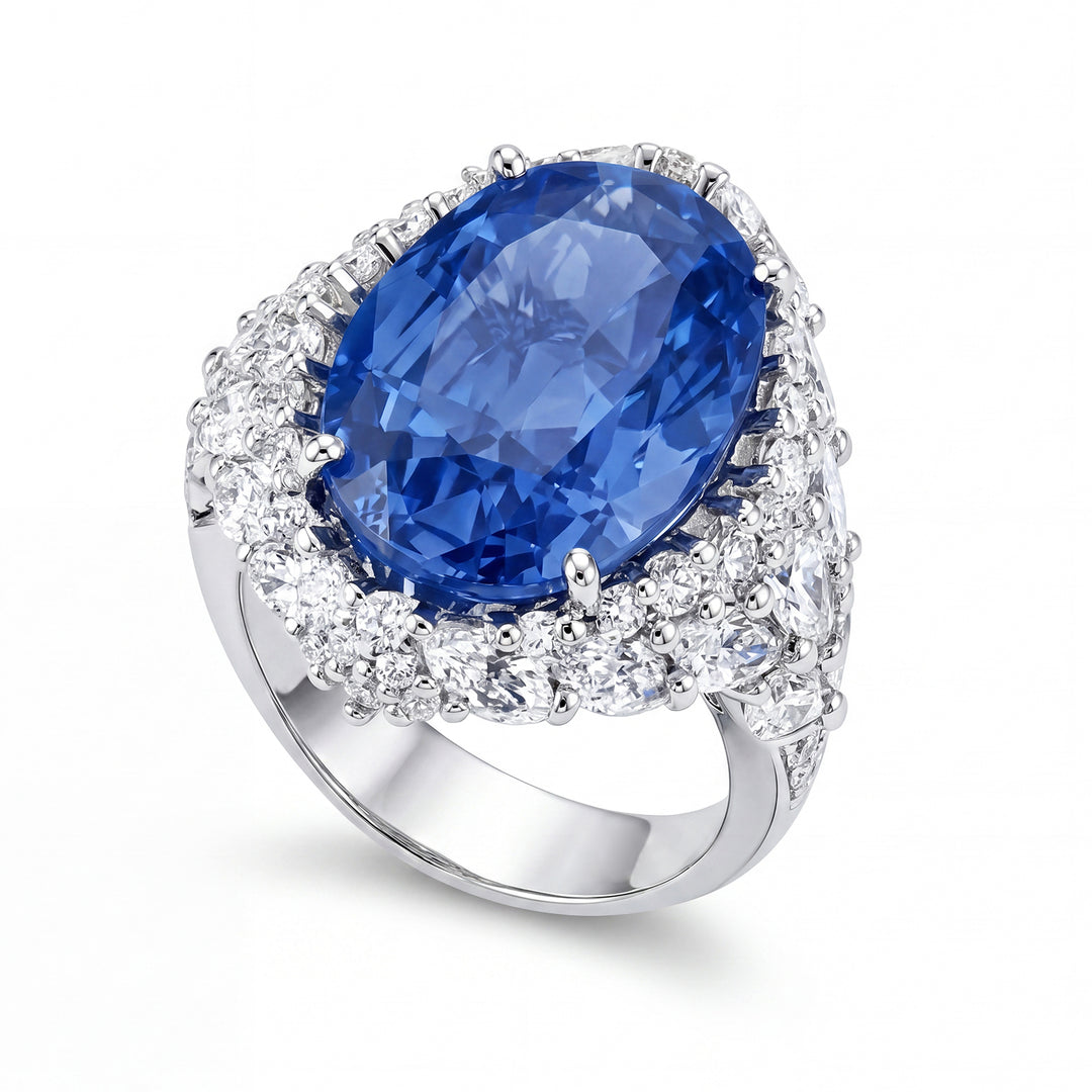 World Diamond Group anello zaffiro ct 14,00 contorno gocce APU163DIZB-17144110054