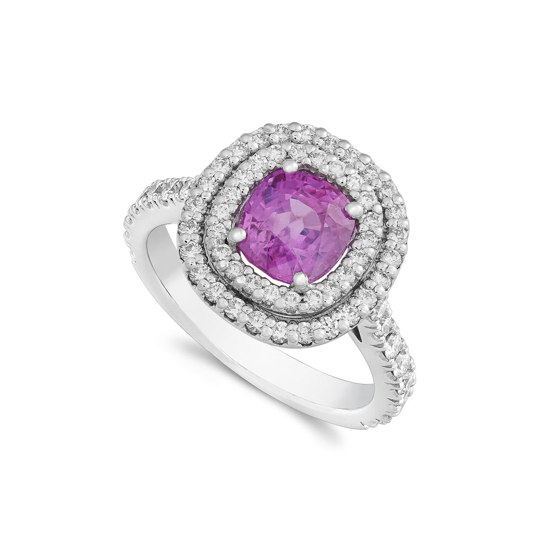 Golay ring with zaff pink cushion 7x7 double contours and APU467DIZP-22049110005