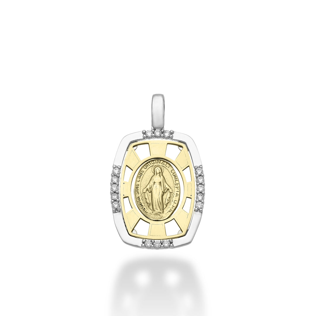 Nihama pe 18k ct.0,13 madonna medaglia miracolosa oro bianco/giallo cm.1,9 NP5024O7BR013
