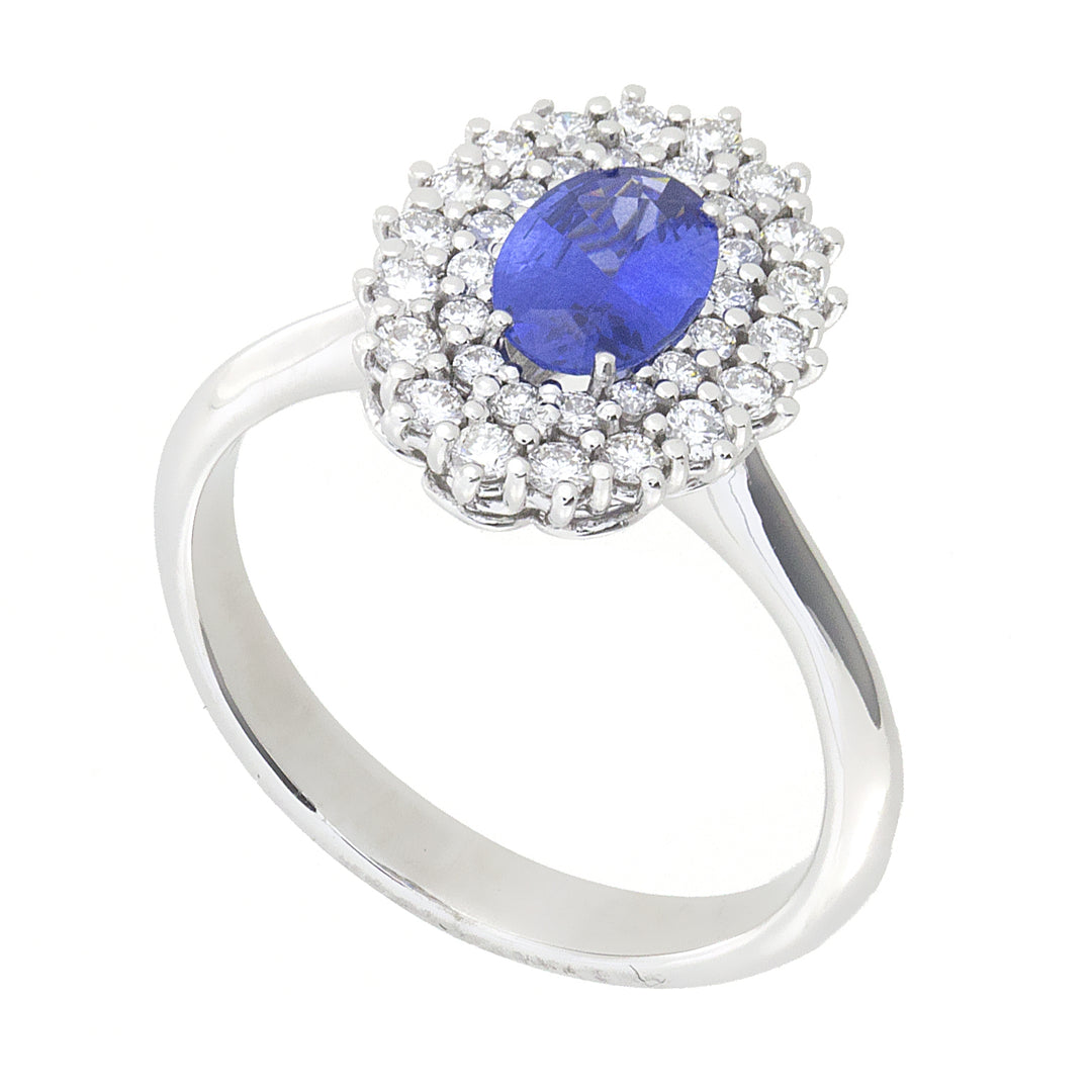 Bague saphir ovale Golay 7x5 avec double contour ACL008WDIZB-16015110050