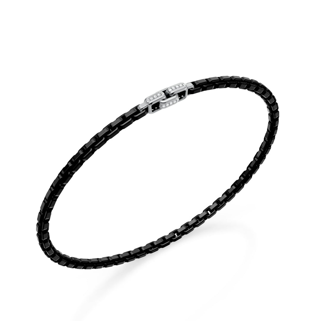 Golay black titanium bracelet, with 3 large paved inserts in platinum, square link, 19cm GBR030PTDINE-190