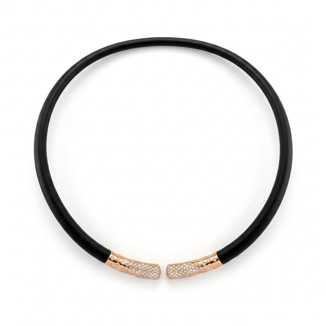 Collier Golay en titane noir et éléments en or rose 18 carats, pavé de diamants sur l&