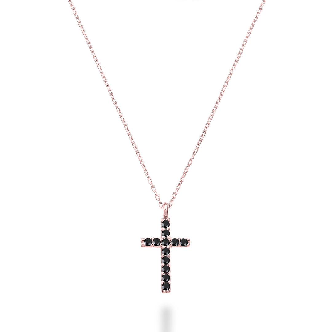 Mikiko cl 18k croce misura 3 oro rosa con spinello nero ct.0,13 MDCRO3O3SBK