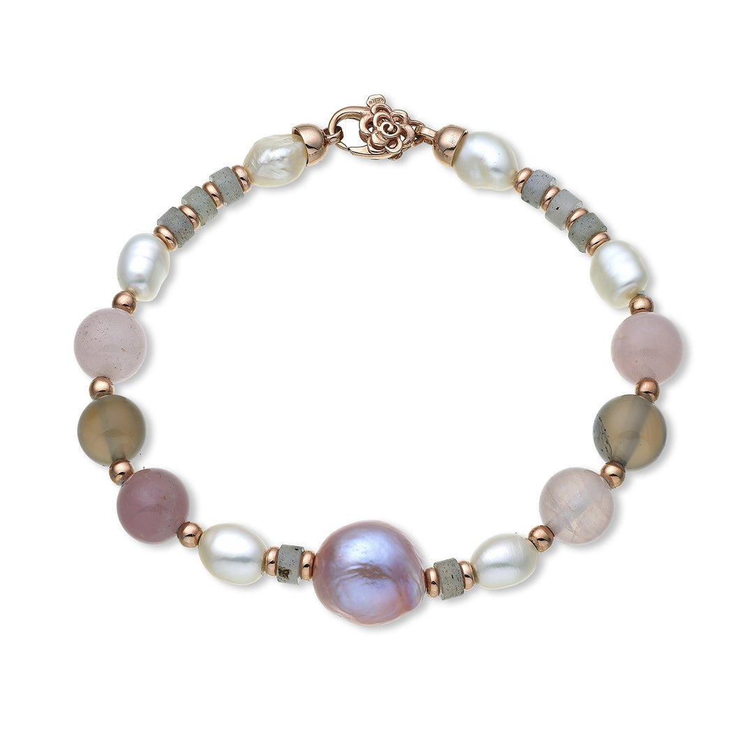 Nihama br ag925 fw bar 6/7 nucl. 12/14 opale rose et agate grise 8mm NB7453A3OPALEROSA