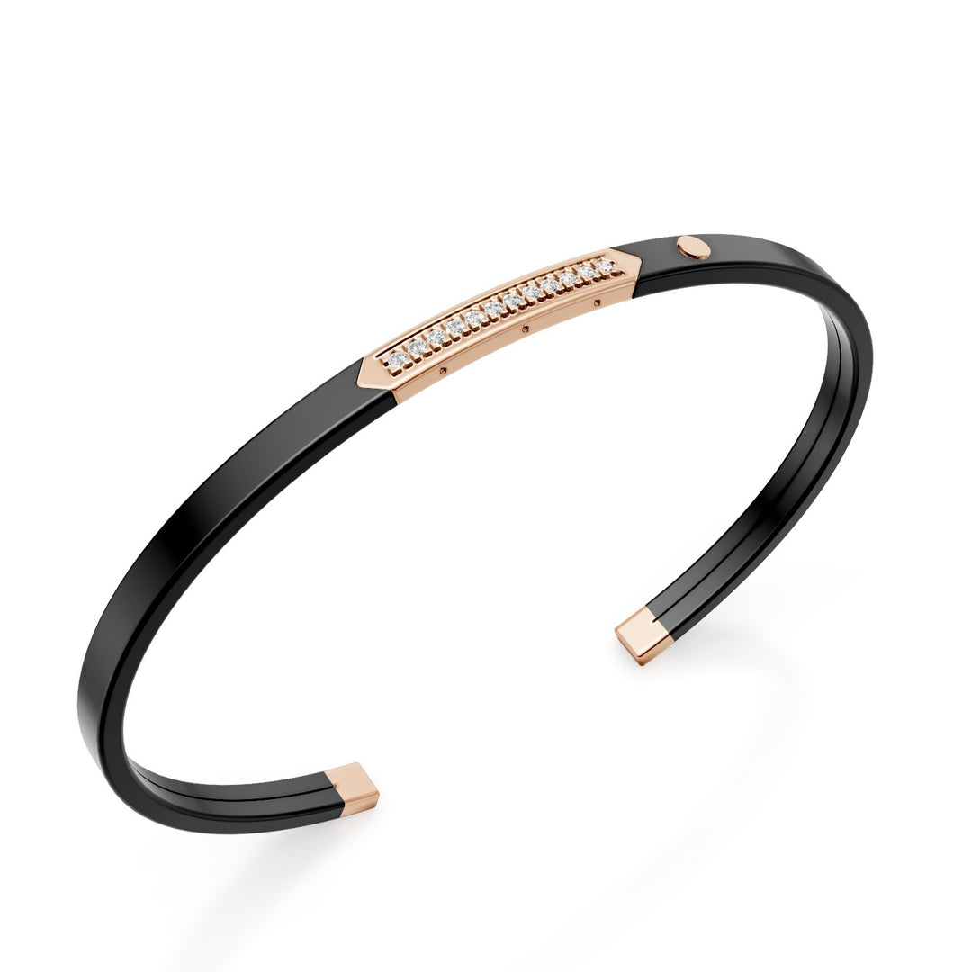 Bracelet esclave en titane noir World Diamond Group, insert en or rose 18 carats, avec rangée de diamants, taille moyenne GBR041O3DINE_M