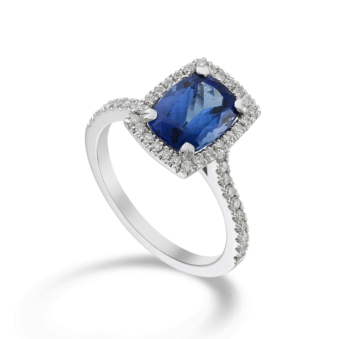 Anillo cojín Golay de tanzanita 9x7, con diamantes + tallo ACLC086DITZ79-23060110047