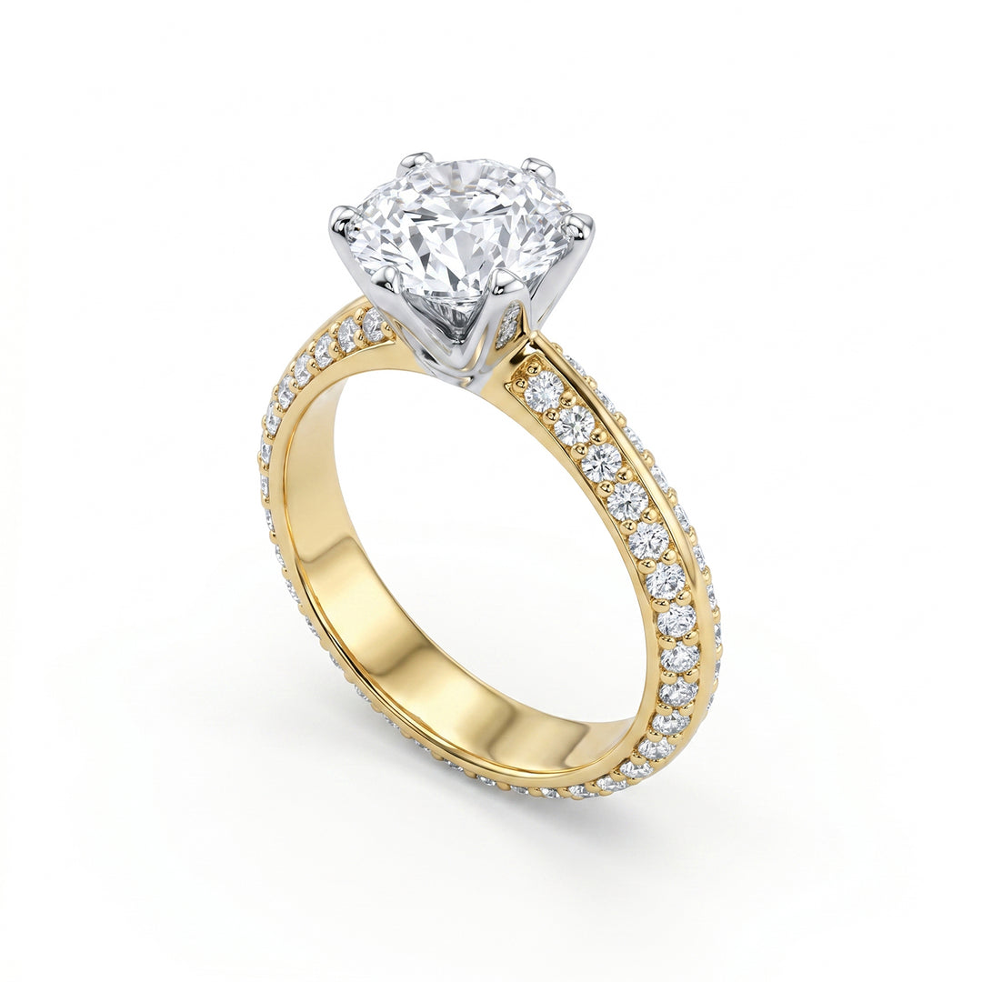 Anillo solitario Golay seis puntas pavé bicolor&