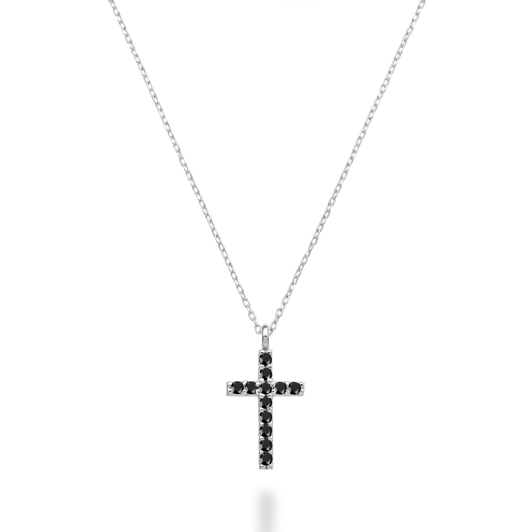 Nihama cl 18k croce misura 3 oro bianco con spinello nero ct.0,13 NDCRO3O4SBK