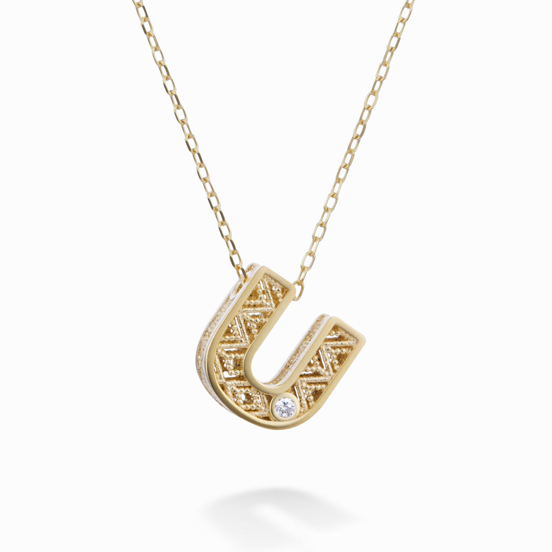 Nihama cl 18k letra u oro amarillo diam. ct.0,01 NDLETUO1