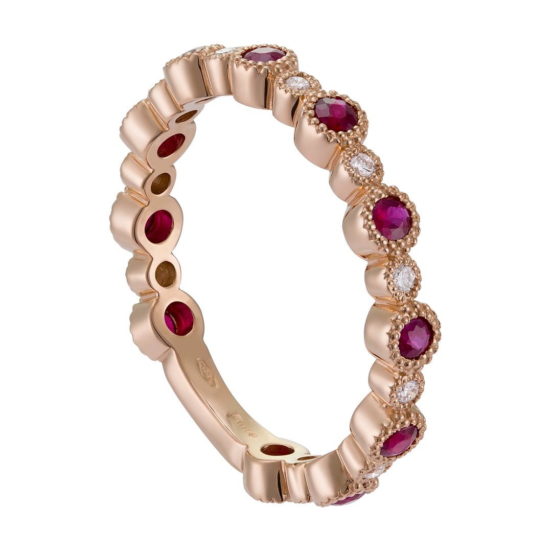 Anillo de diamantes redondos y rubíes de World Diamond Group AET026BRUDI2-18271110239