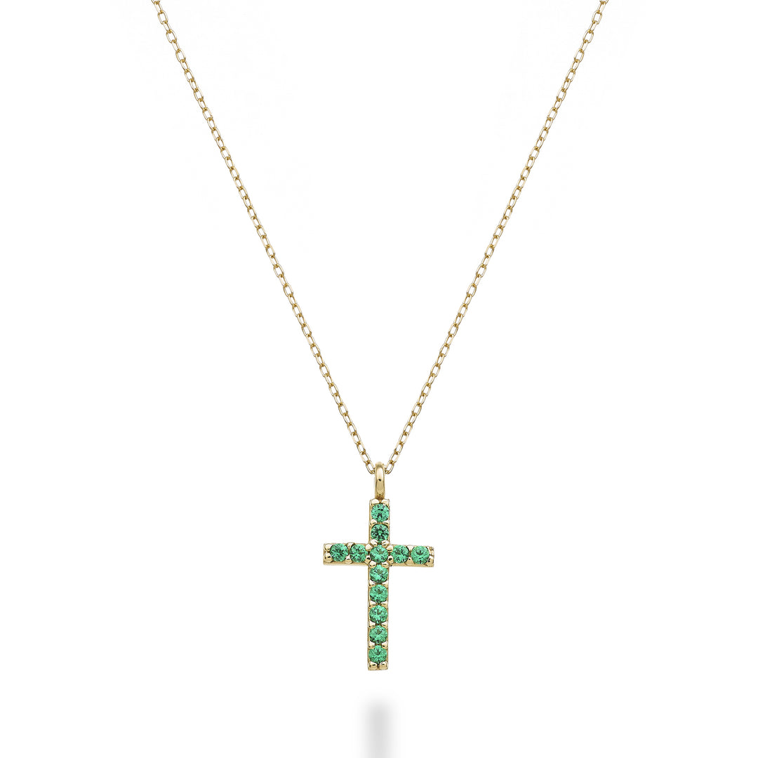 Mikiko cl cruz de 18k tamaño 2 oro amarillo con esmeraldas 0,05 ct MDCRO2O1SMR