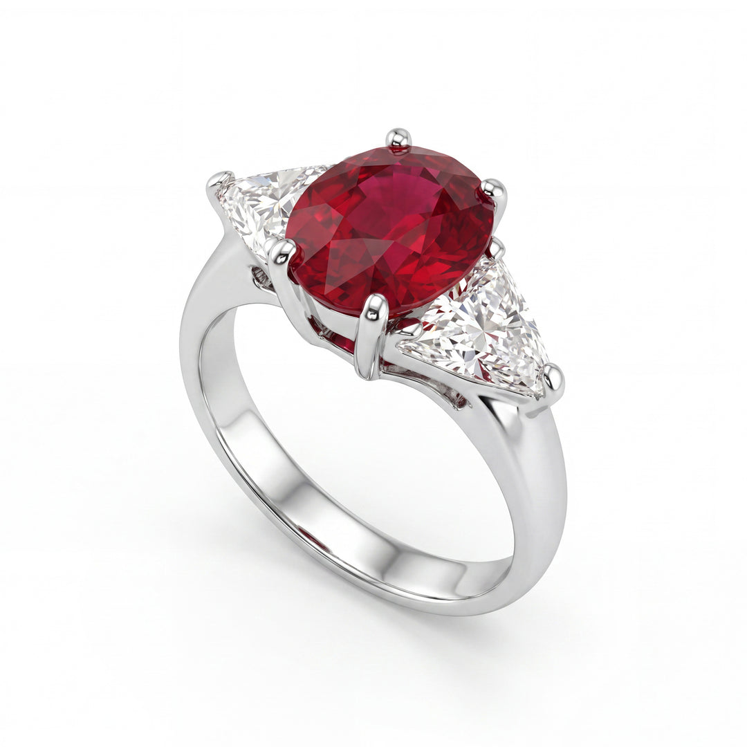Anillo golay con rubí ovalado 10x8 y triángulos laterales APU546DRU-26023110078