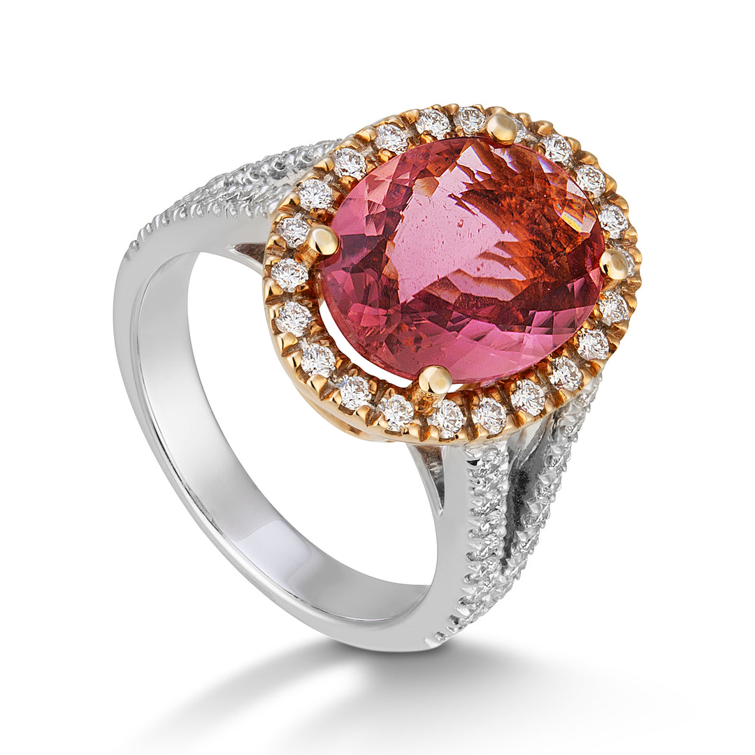 Golay oval pink tourmaline ring 10x14 and diamonds ACLC068DTOP10-22213110022