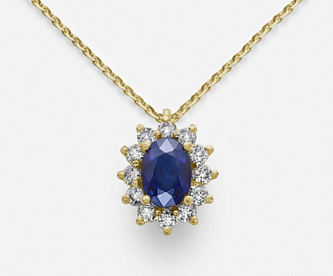 Mikiko cl 18k zaffiro n. ovale 7x5 ct.0,85 diam. ct.0,30 oro giallo MD5048O1ZFN085