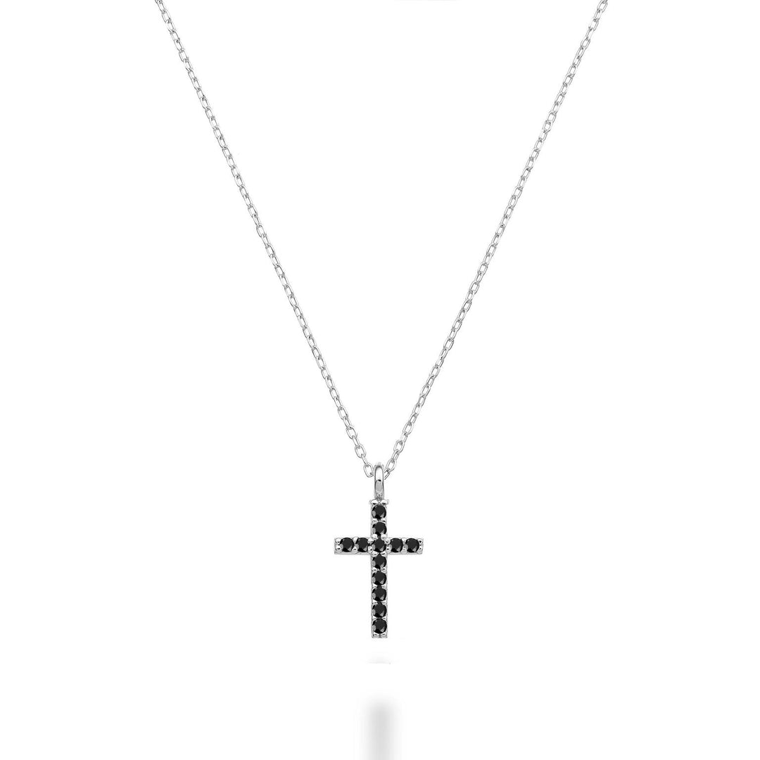 Mikiko cl 18k croce misura 2 oro bianco con spinello nero ct.0,06 MDCRO2O4SBK