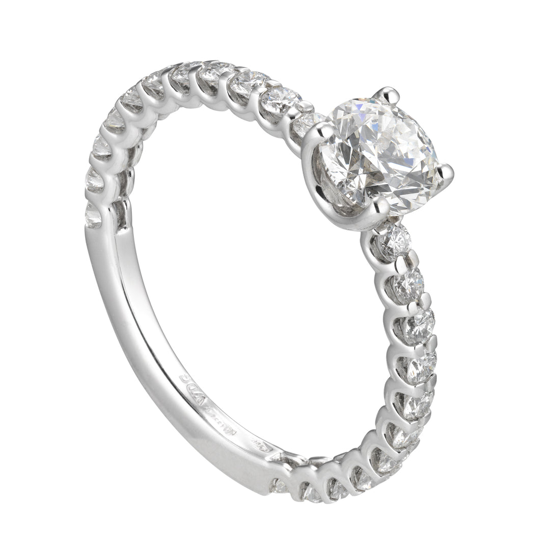 Bague solitaire Golay avec diamants sertis sur la tige AB2149-030-14251110261