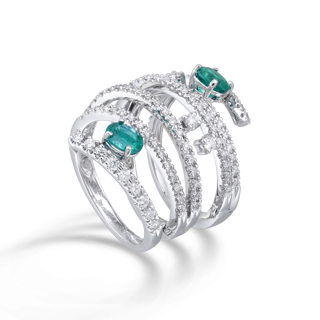 Golay six row band ring with joints and oval emeralds AFS706DSM65-25255110204