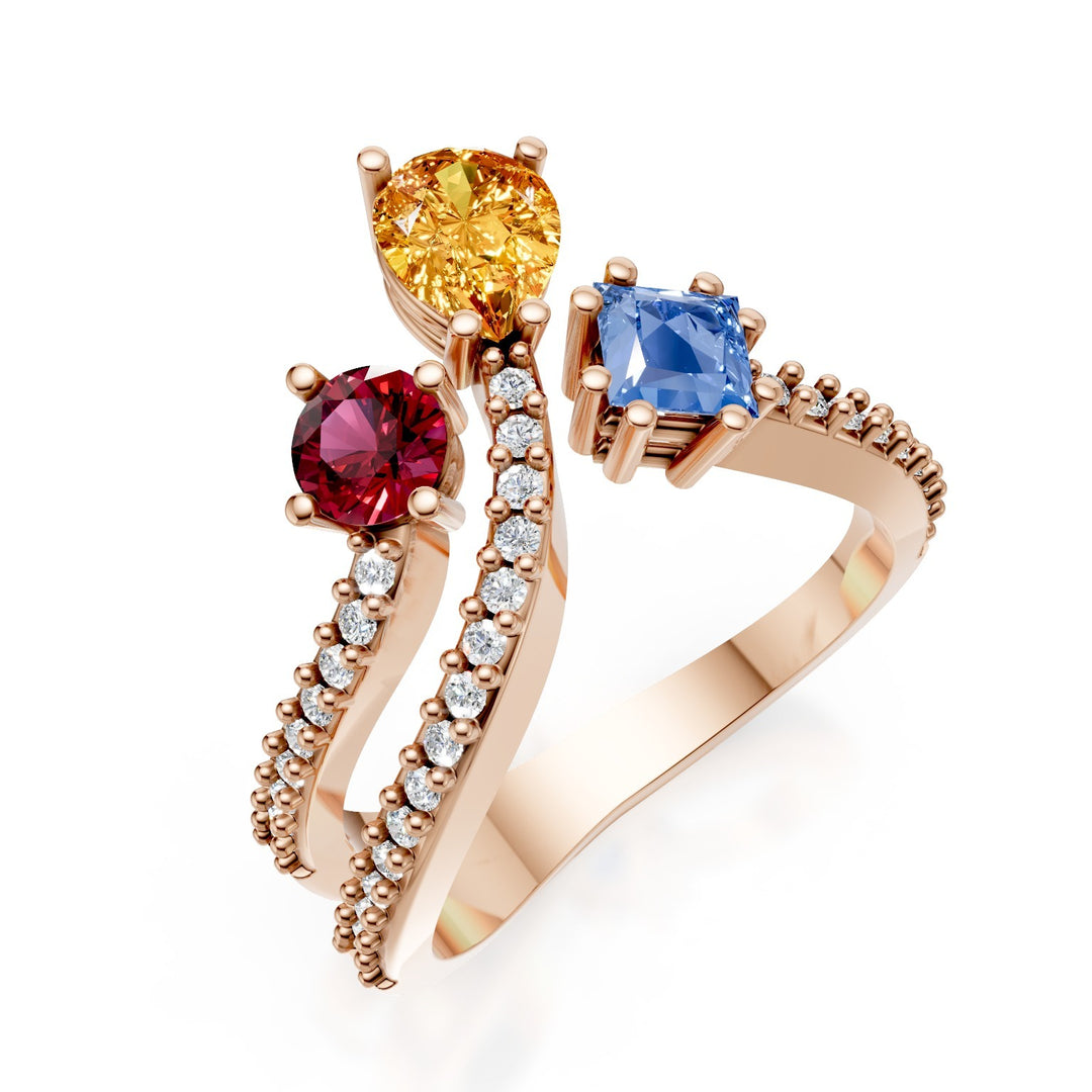 Golay anello zaffiri forma multicolor diamanti sul gambo AMP662DMCC2R-25154110252