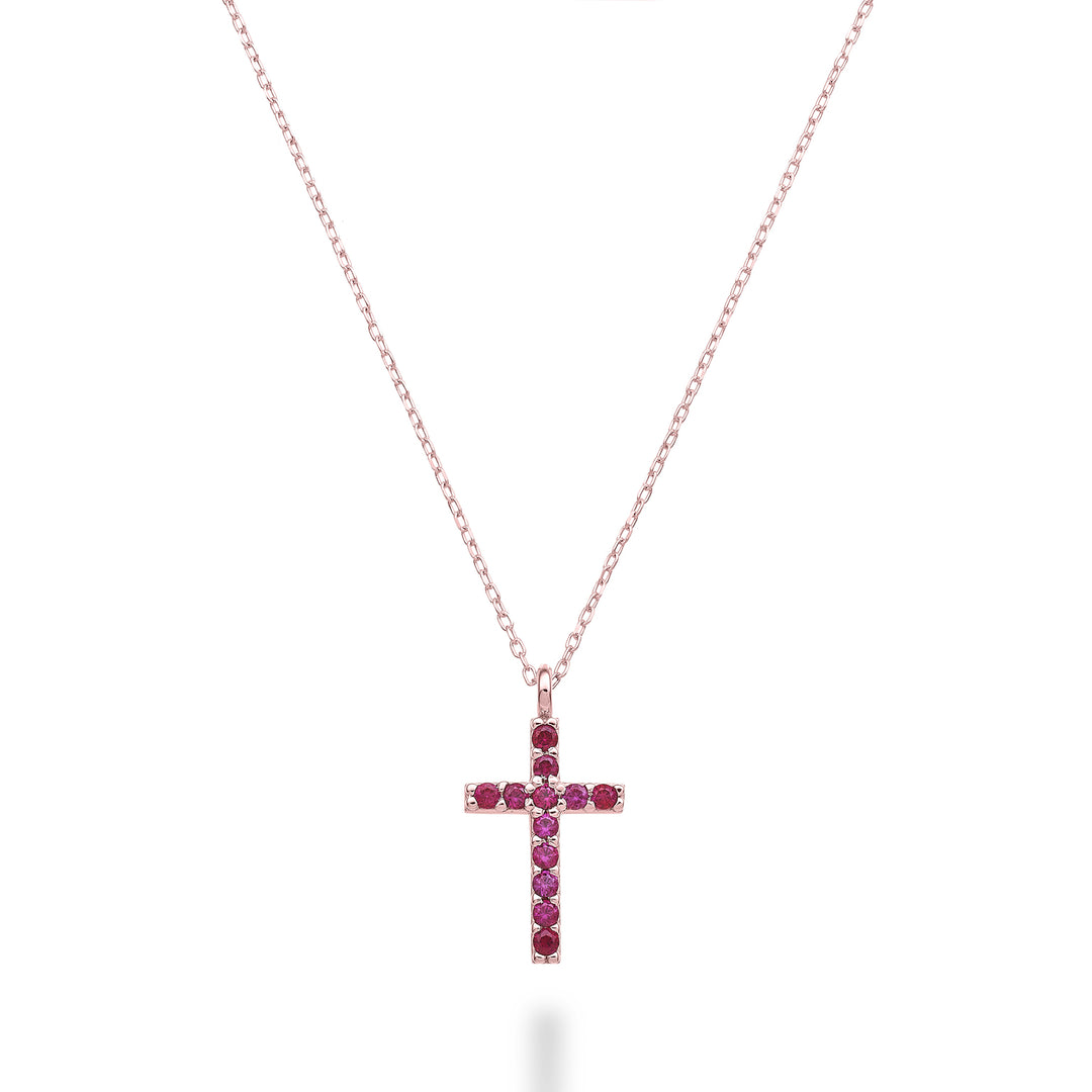 Mikiko cl cruz de 18k tamaño 3 oro rosa con rubíes 0,15 ct MDCRO3O3RBR