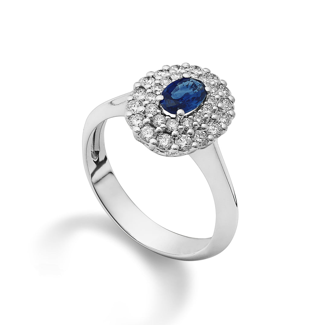 Anillo Golay con zafiro ovalado 6x4 y doble contorno ACLC128DIZB64-22123110082