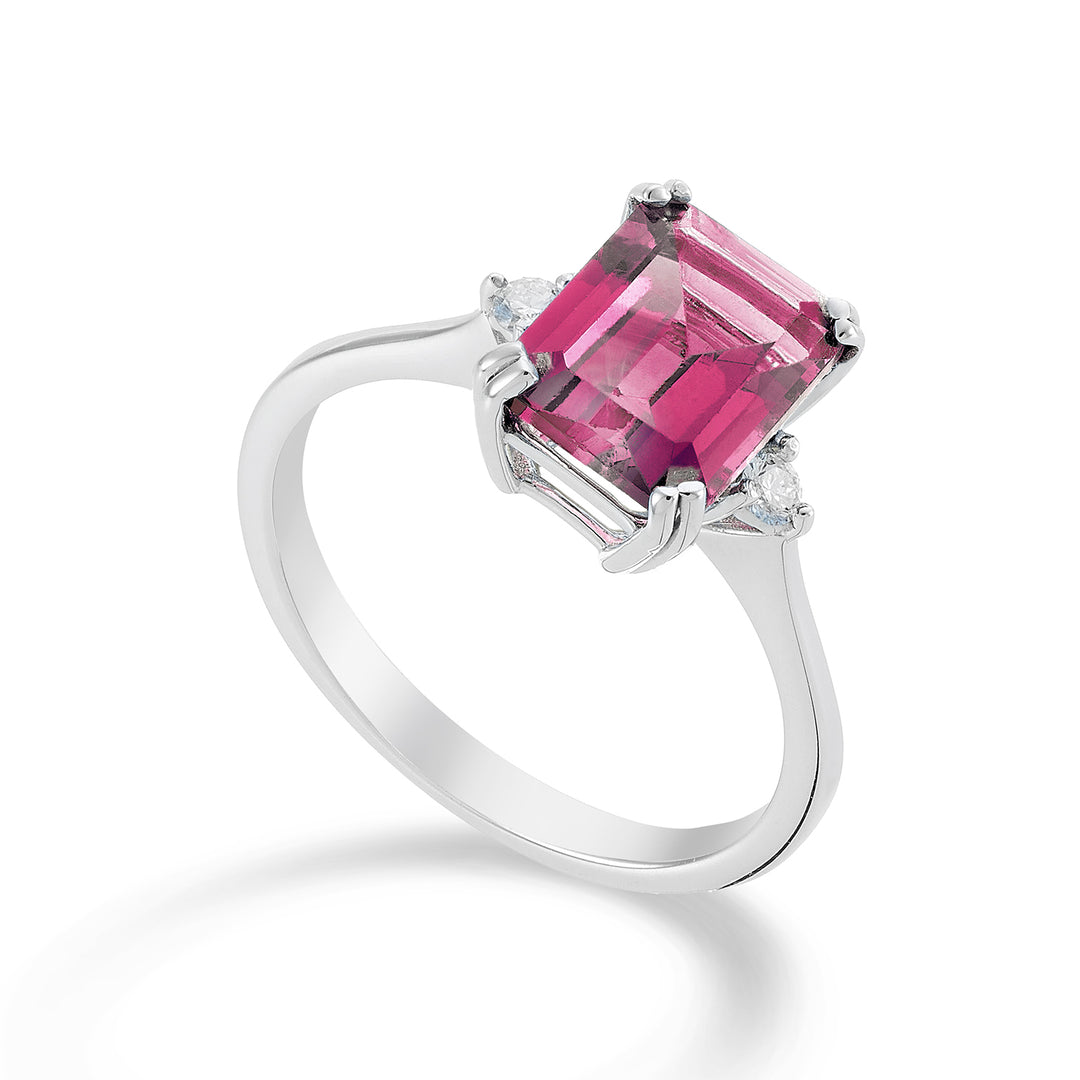 Mikiko an 18k octagonal pink topaz 7x9 ct.2.60 diam. ct.0,08 MACL090DITPPK4O4