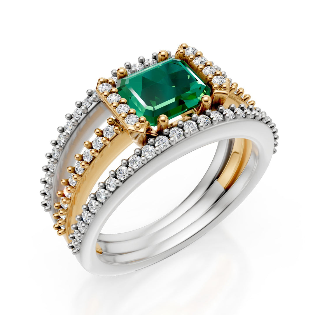 Anillo golay banda tres filas pave&