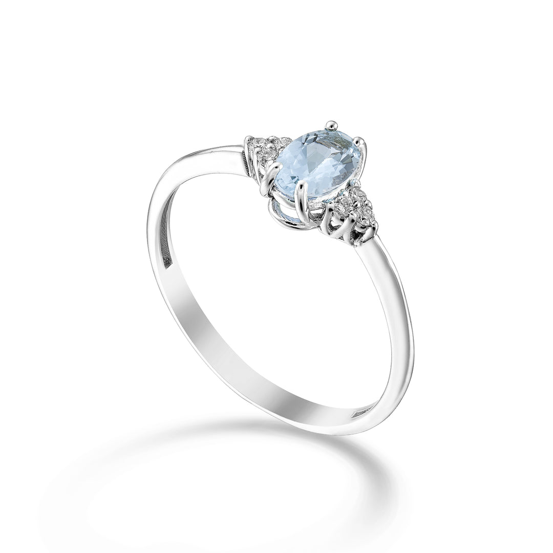 Mikiko an 9k oval aquamarine 6x4 and side diamonds MA5211R4AM
