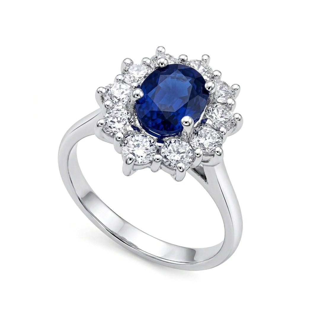 Bague saphir ovale Golay 7x5 contour 10 diamants ACLC102DIZB57-23156110014
