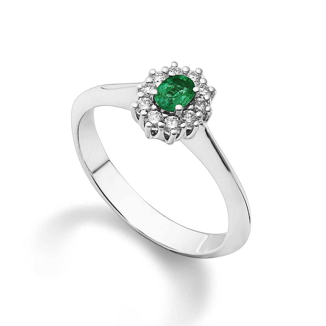Bague Golay avec émeraude ovale 4x3 et diamants contour ACL121DISM34-25337110190