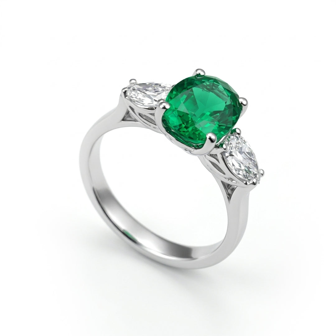 Bague émeraude ovale Golay 9x7 et gouttes latérales ACL452DSM97-24155110014