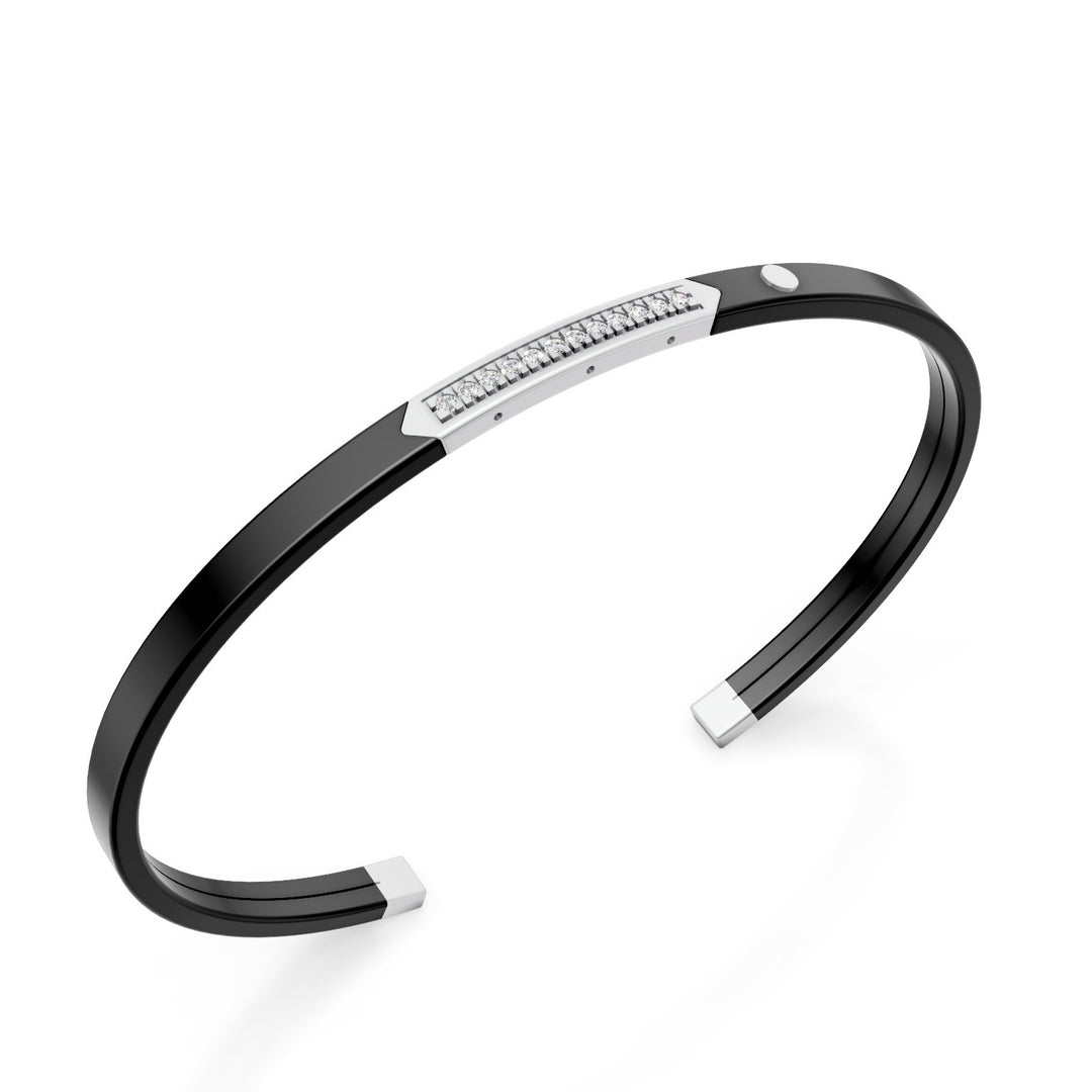 Bracelet esclave en titane noir World Diamond Group, insert en platine, avec rangée de diamants, taille moyenne GBR041PTDINE_M
