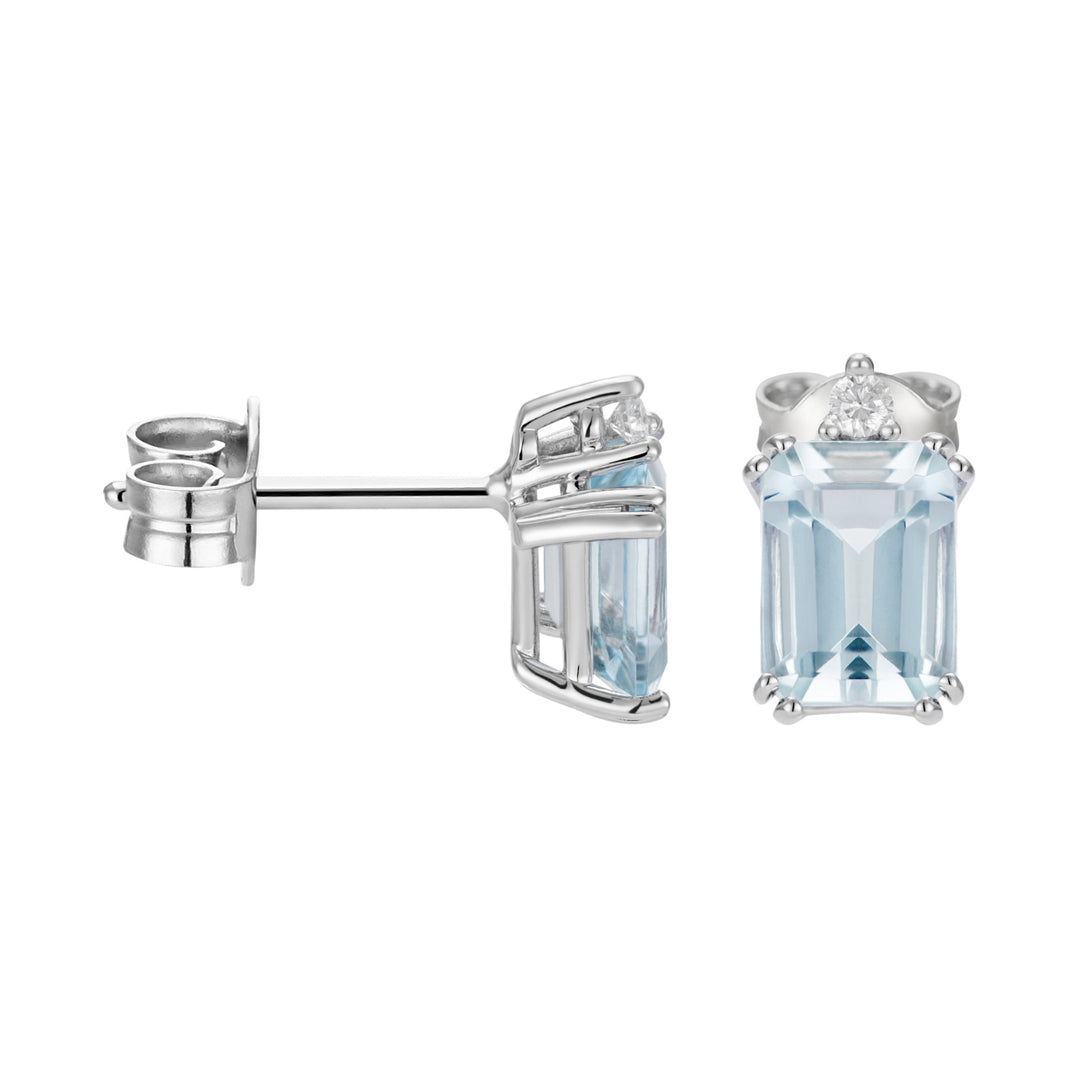 Pendientes octogonales de aguamarina y diamantes 7x5 de World Diamond Group OCL090DIAQ2-26022110076