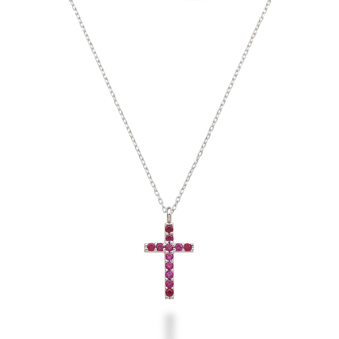 Nihama cl cruz de 18k tamaño 2 (1,0 cm) oro blanco con rubíes 0,07 ct NDCRO2O4RBR
