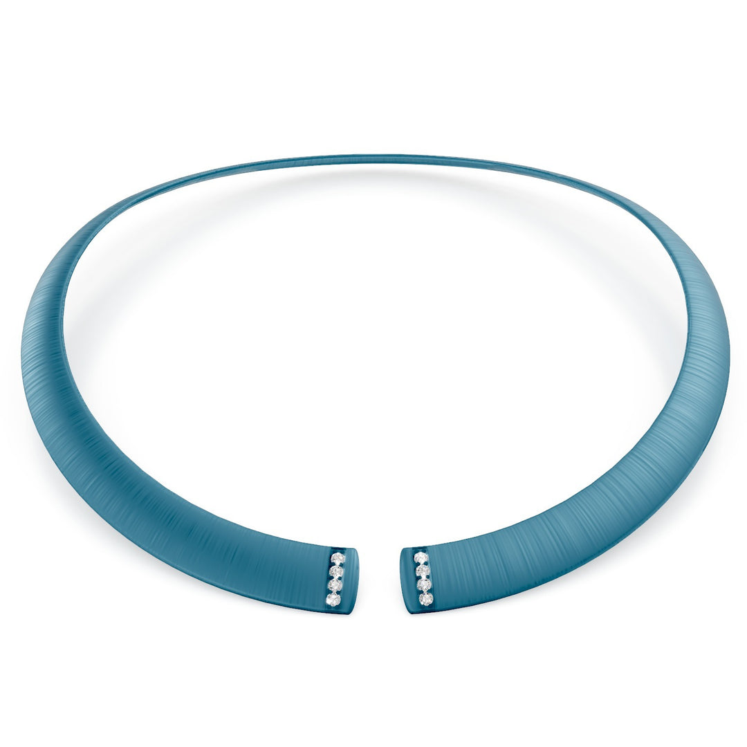 Tour de cou Golay en texture titane bleu et diamants sur l&