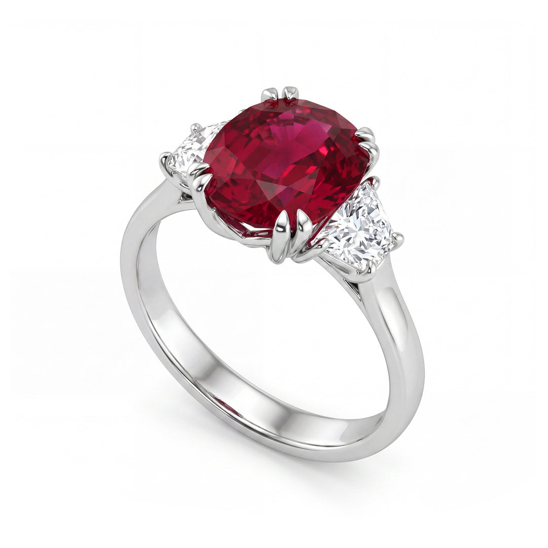 World Diamond Group Bague rubis ovale 10x8 et trapèzes latéraux ACL213DIRU810-23198110076